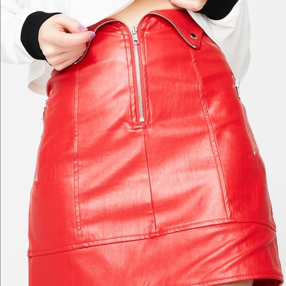 Twiin Overtake Biker Skirt- Red Vegan Leather - Picture 1 of 5
